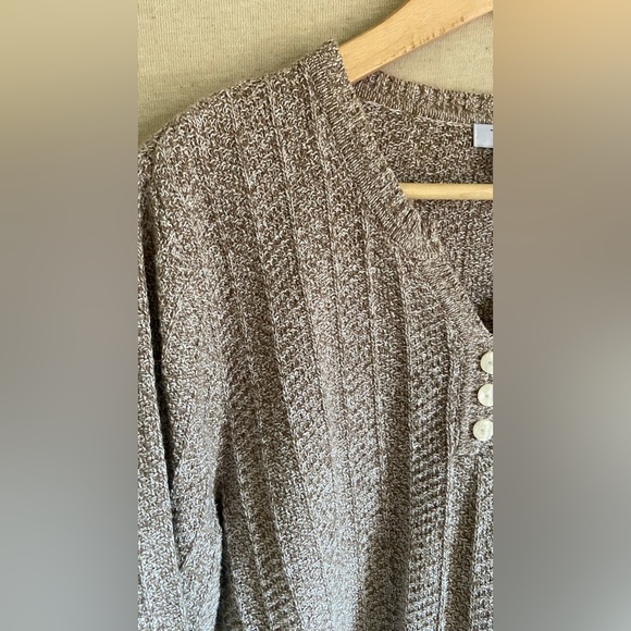 Brown and White Knit Henley - Picture 3 of 4